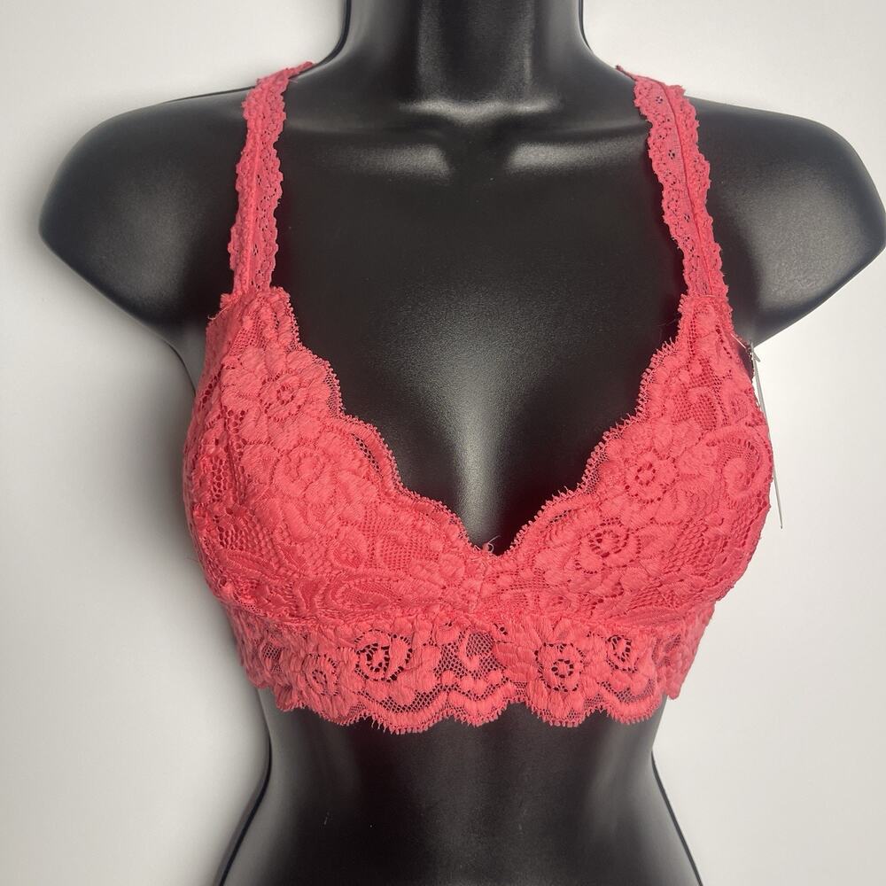 Youmita Women Lace Bralette Sexy Bra Floral Lingerie Racerback Large Coral
